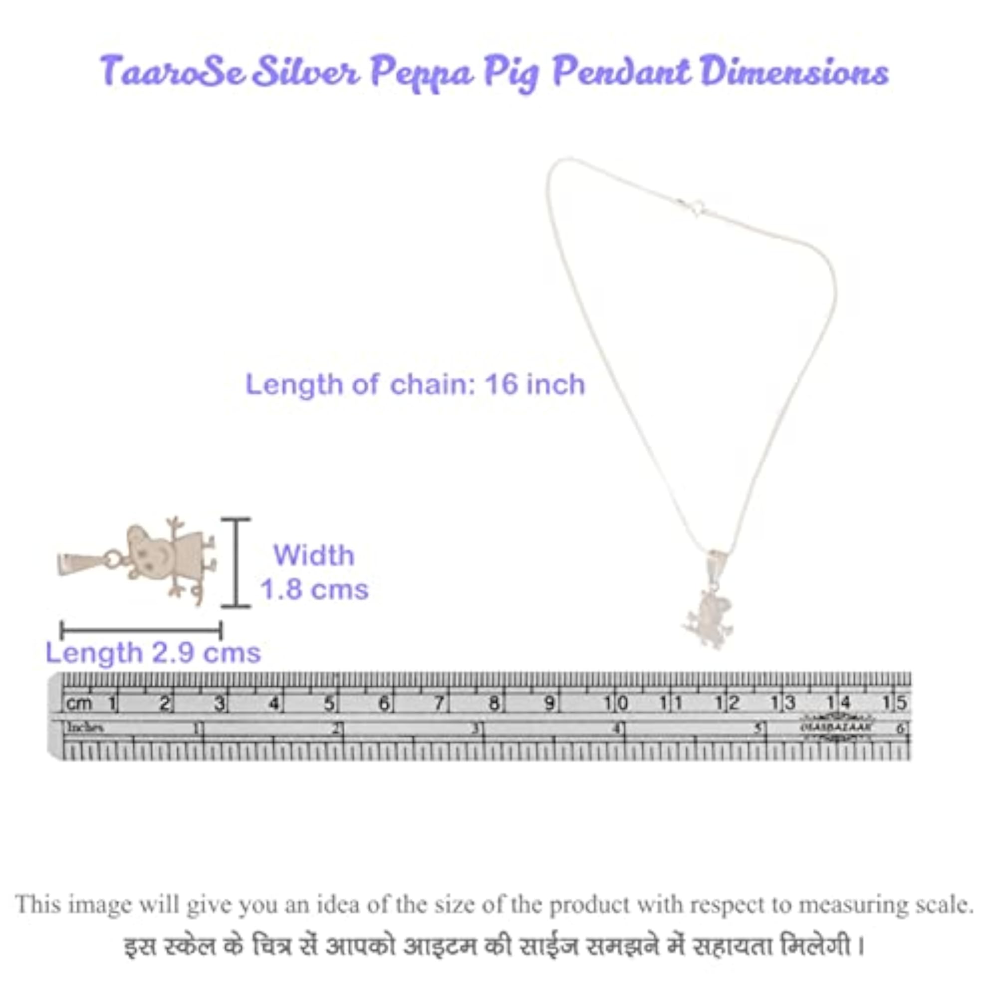 925 Sterling Silver Peppa Pig Pendant and Chain Set for Kids